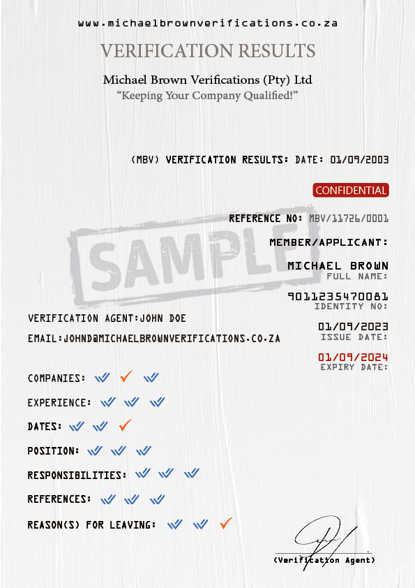 VERIFICATION RESULTS